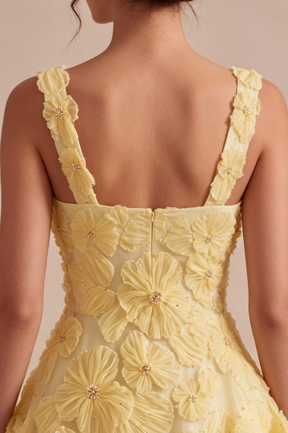 Light Yellow A Line Beaded Bubble Short Homecoming Dress with Flowers