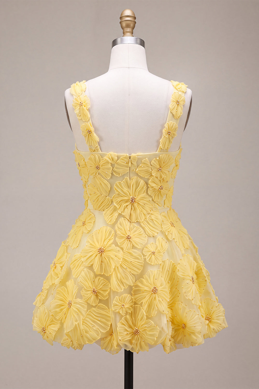 Light Yellow A Line Beaded Bubble Short Homecoming Dress with Flowers