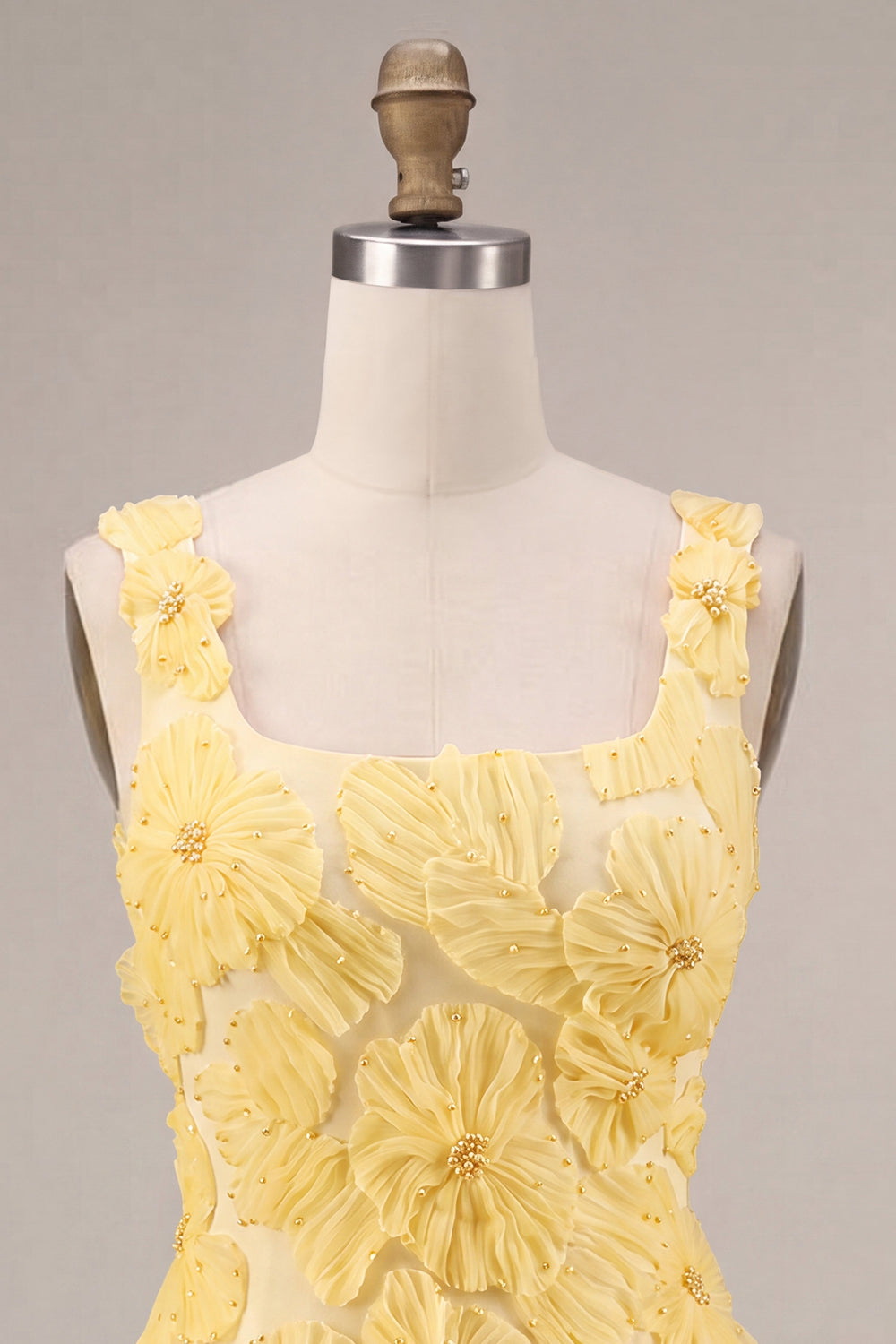 Light Yellow A Line Beaded Bubble Short Homecoming Dress with Flowers
