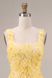 Light Yellow A Line Beaded Bubble Short Homecoming Dress with Flowers