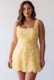 Light Yellow Floral A Line Beaded Bubble Short Homecoming Dress