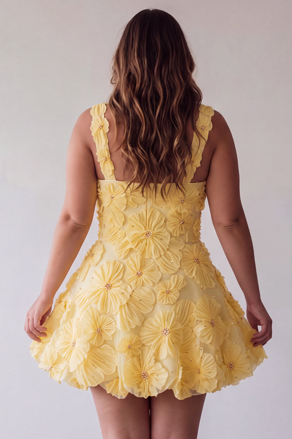 Light Yellow Floral A Line Beaded Bubble Short Homecoming Dress