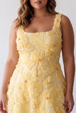 Light Yellow Floral A Line Beaded Bubble Short Homecoming Dress