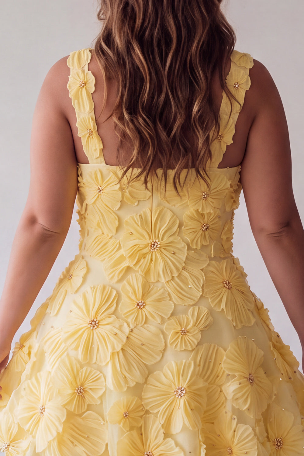 Light Yellow Floral A Line Beaded Bubble Short Homecoming Dress