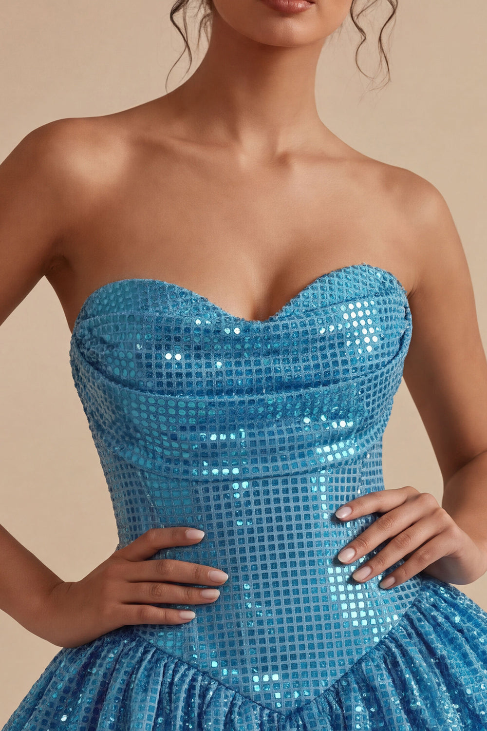 Blue A Line Strapless Sparkly Bubble Short Homecoming Dress