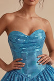 Blue A Line Strapless Sparkly Bubble Short Homecoming Dress