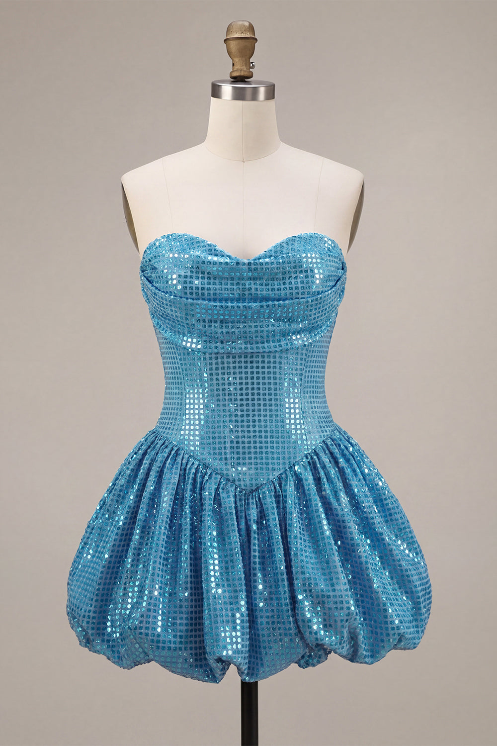 Blue A Line Strapless Sparkly Bubble Short Homecoming Dress