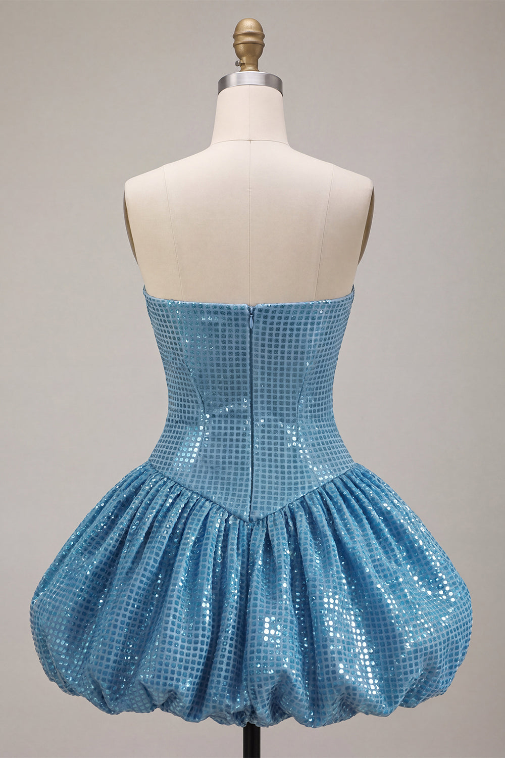 Blue A Line Strapless Sparkly Bubble Short Homecoming Dress