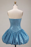 Blue A Line Strapless Sparkly Bubble Short Homecoming Dress