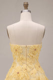 Light Yellow A Line Beaded Short Homecoming Dress with 3D Flowers