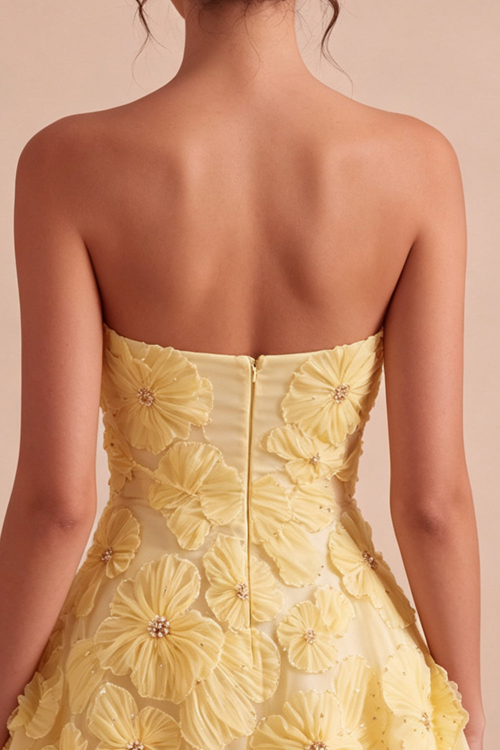 Light Yellow A Line Beaded Short Homecoming Dress with 3D Flowers
