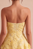 Light Yellow A Line Beaded Short Homecoming Dress with 3D Flowers