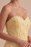 Light Yellow A Line Beaded Short Homecoming Dress with 3D Flowers