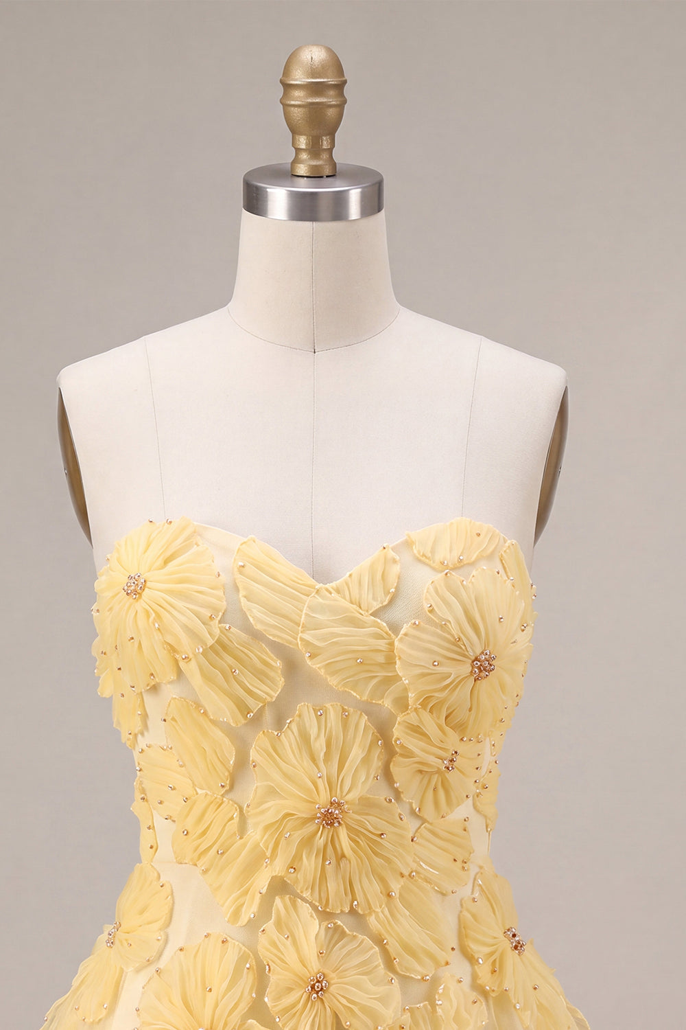 Light Yellow A Line Beaded Short Homecoming Dress with 3D Flowers