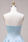 Sky Blue A Line Corset Satin Tiered Ruffled Short Homecoming Dress