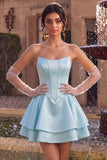 Sky Blue A Line Corset Satin Tiered Ruffled Short Homecoming Dress