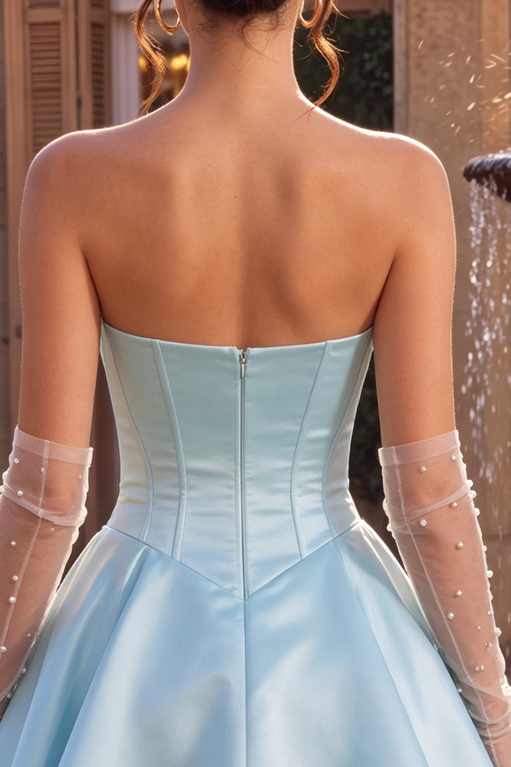 Sky Blue A Line Corset Satin Tiered Ruffled Short Homecoming Dress