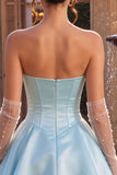 Sky Blue A Line Corset Satin Tiered Ruffled Short Homecoming Dress