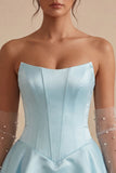 Sky Blue A Line Corset Satin Tiered Ruffled Short Homecoming Dress