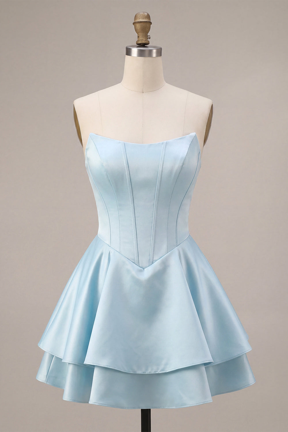 Sky Blue A Line Corset Satin Tiered Ruffled Short Homecoming Dress