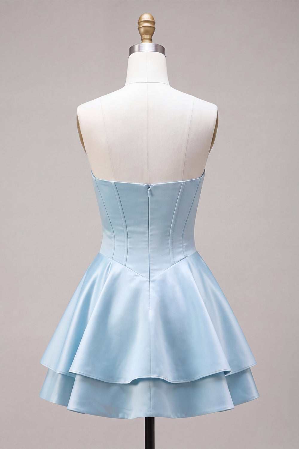 Sky Blue A Line Corset Satin Tiered Ruffled Short Homecoming Dress