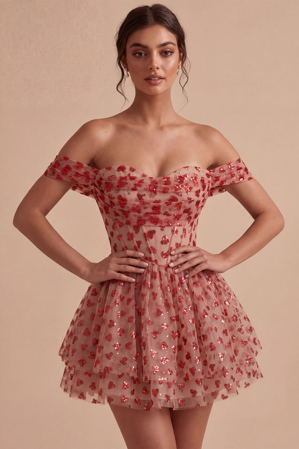 Red Corset A Line Sequins Sparkly Short Homecoming Dress with Ruffles