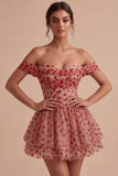 Red Corset A Line Sequins Sparkly Short Homecoming Dress with Ruffles