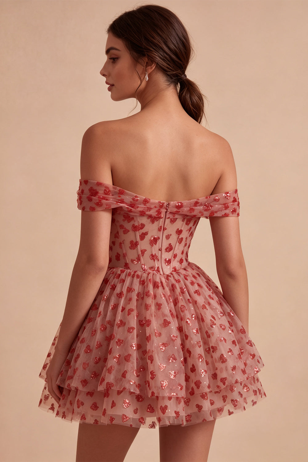 Red Corset A Line Sequins Sparkly Short Homecoming Dress with Ruffles