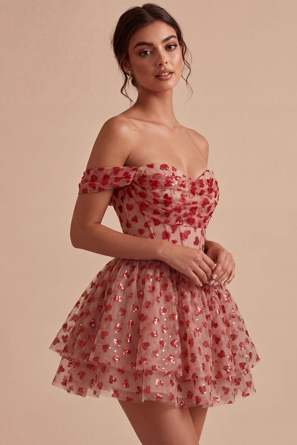 Red Corset A Line Sequins Sparkly Short Homecoming Dress with Ruffles