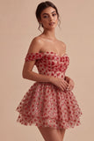 Red Corset A Line Sequins Sparkly Short Homecoming Dress with Ruffles