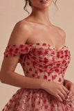 Red Corset A Line Sequins Sparkly Short Homecoming Dress with Ruffles
