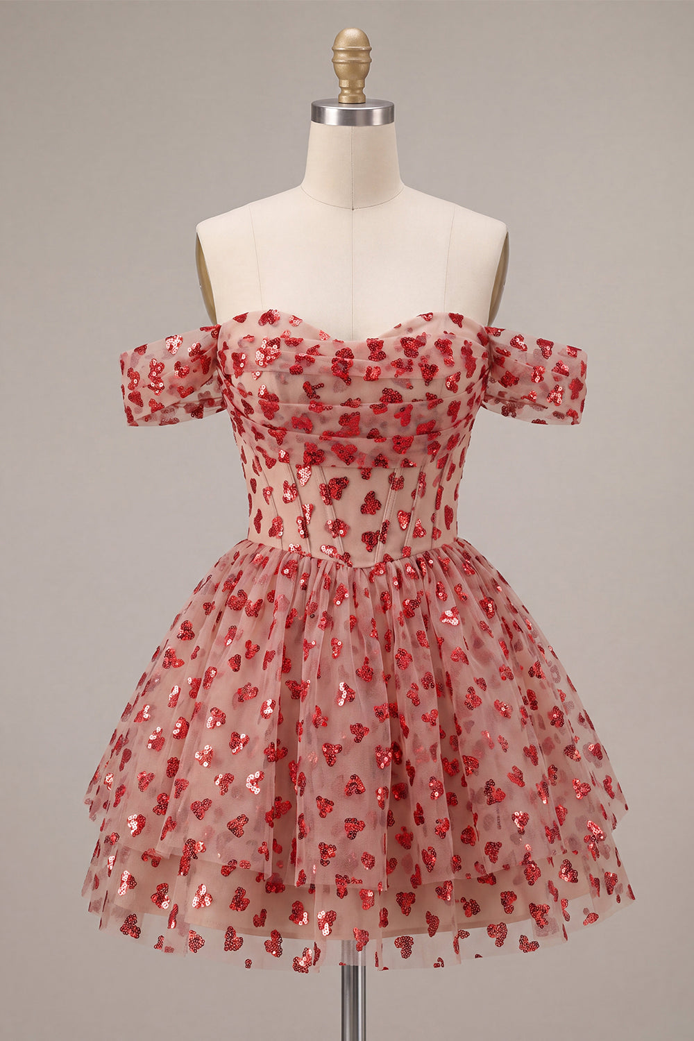 Red Corset A Line Sequins Sparkly Short Homecoming Dress with Ruffles