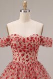 Red Corset A Line Sequins Sparkly Short Homecoming Dress with Ruffles