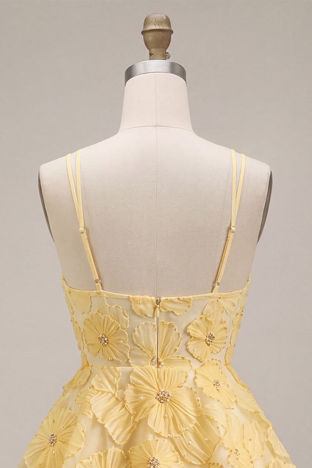 Light Yellow Floral A Line Beaded Tiered Ruffled Short Homecoming Dress