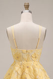 Light Yellow Floral A Line Beaded Tiered Ruffled Short Homecoming Dress