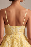 Light Yellow Floral A Line Beaded Tiered Ruffled Short Homecoming Dress