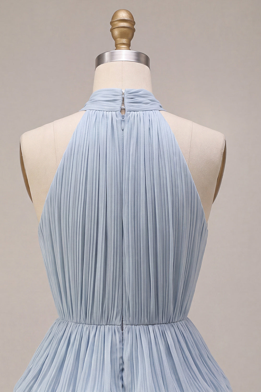 Dusty Blue Pleated Satin Tiered Ruffled Short Homecoming Dress