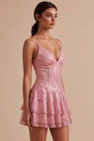 Pink Sequin Sparkly Ruffled Short Homecoming Dress