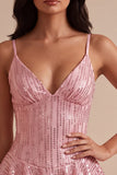 Pink Sequin Sparkly Ruffled Short Homecoming Dress