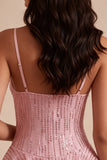 Pink Sequin Sparkly Ruffled Short Homecoming Dress