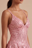 Pink Sequin Sparkly Ruffled Short Homecoming Dress