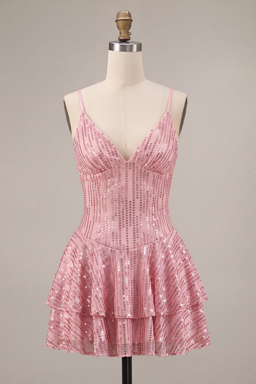 Pink Sequin Sparkly Ruffled Short Homecoming Dress