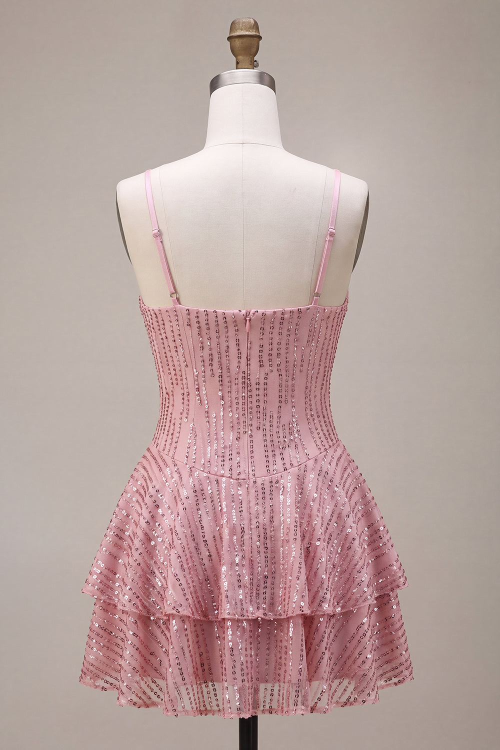 Pink Sequin Sparkly Ruffled Short Homecoming Dress
