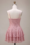 Pink Sequin Sparkly Ruffled Short Homecoming Dress