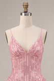 Pink Sequin Sparkly Ruffled Short Homecoming Dress