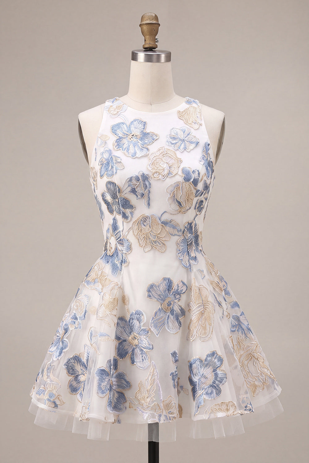 White Plum Flower A Line Jacquard Short Homecoming Dress