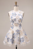 White Plum Flower A Line Jacquard Short Homecoming Dress