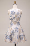 White Plum Flower A Line Jacquard Short Homecoming Dress