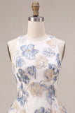 White Plum Flower A Line Jacquard Short Homecoming Dress
