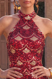 Burgundy Tight Sequin Sparkly Short Homecoming Dress